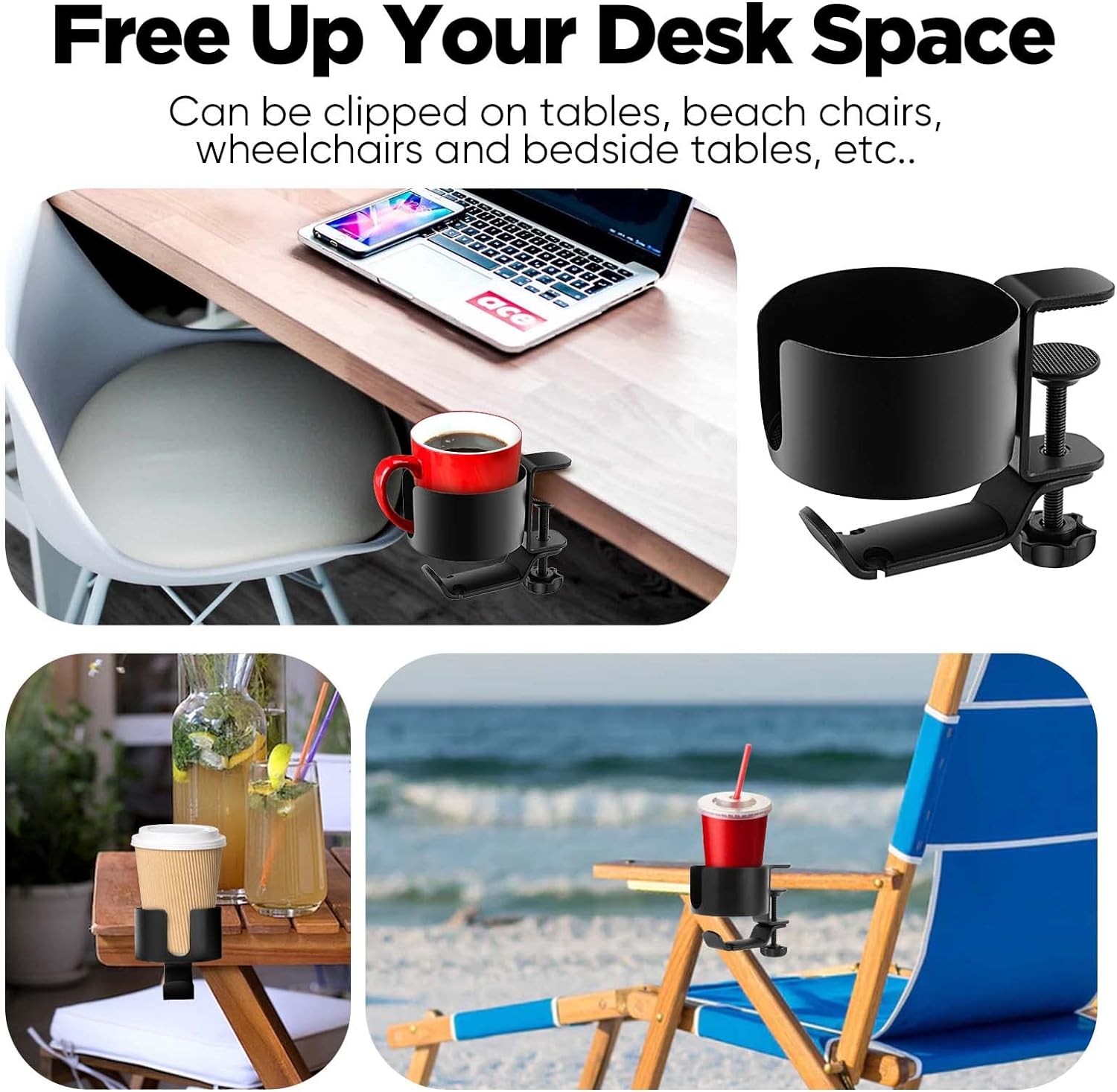 Desk Cup Holder with Headphone Hanger Keep Your Drinks and Headphones in Place