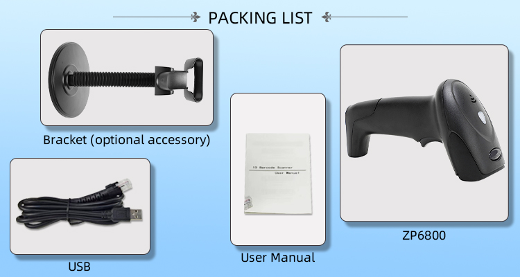 ZP6800 1D Laser Black Wired USB Handheld Barcode Scanner with CMOS Scan Element Type