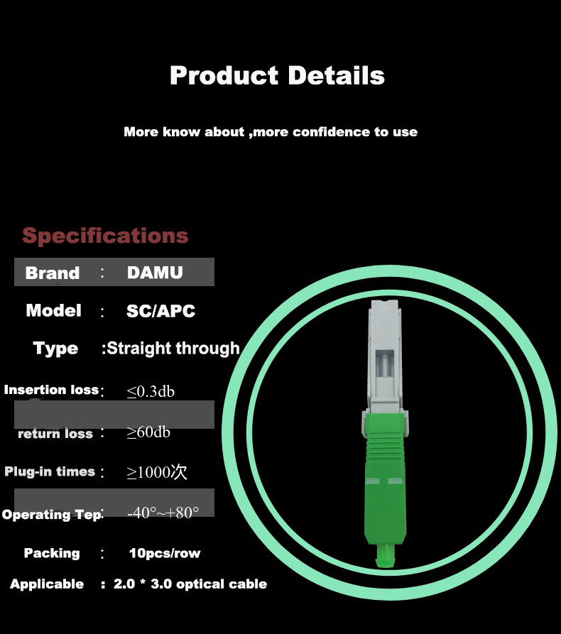 OM1 OM3 FTTH Fast Connector , Field Termination Sc Apc Quick Connector