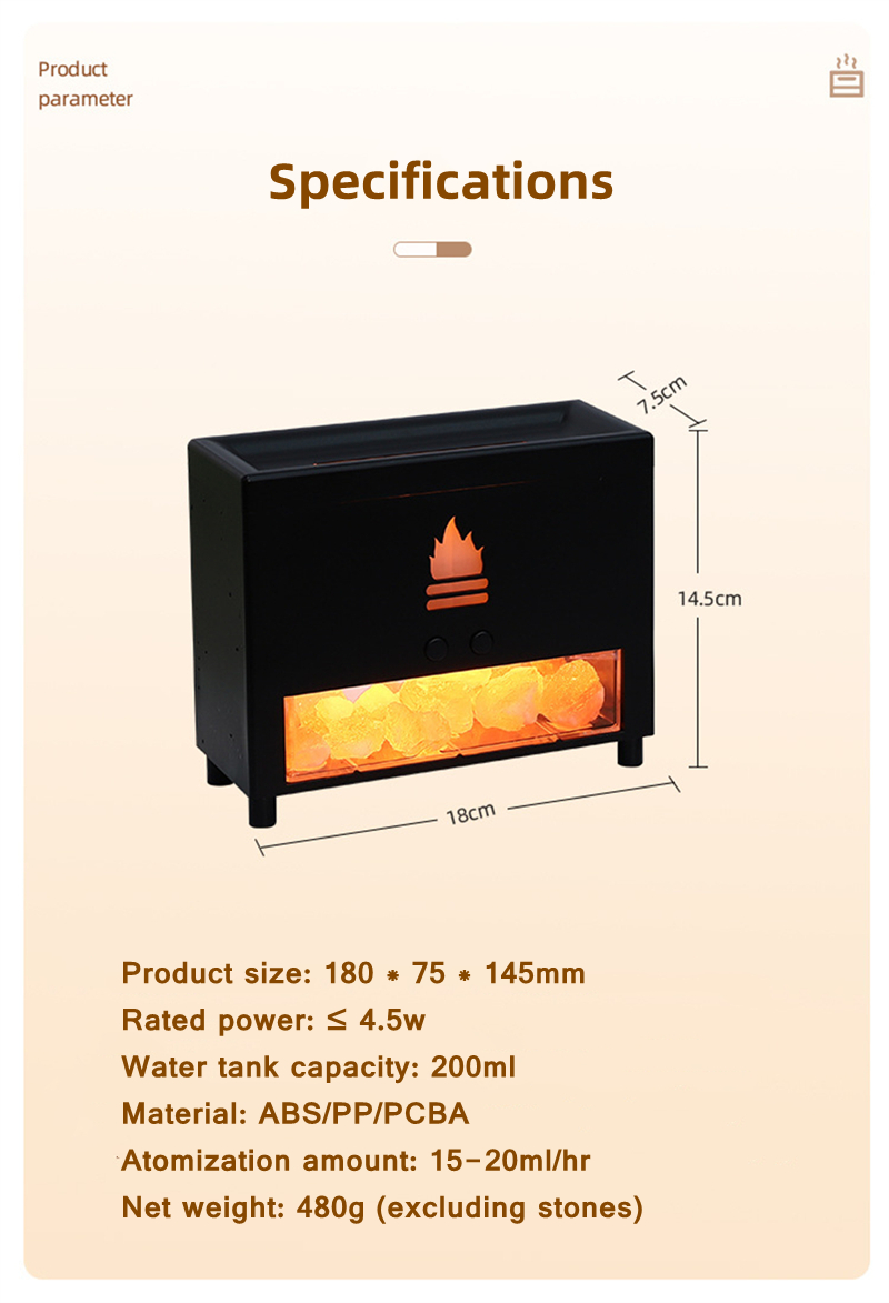 Simulation Closet 3D Flame Aromatherapy Salt Stone Air Humidifier USB Essential oil Diffuser for Home Room Fragrance
