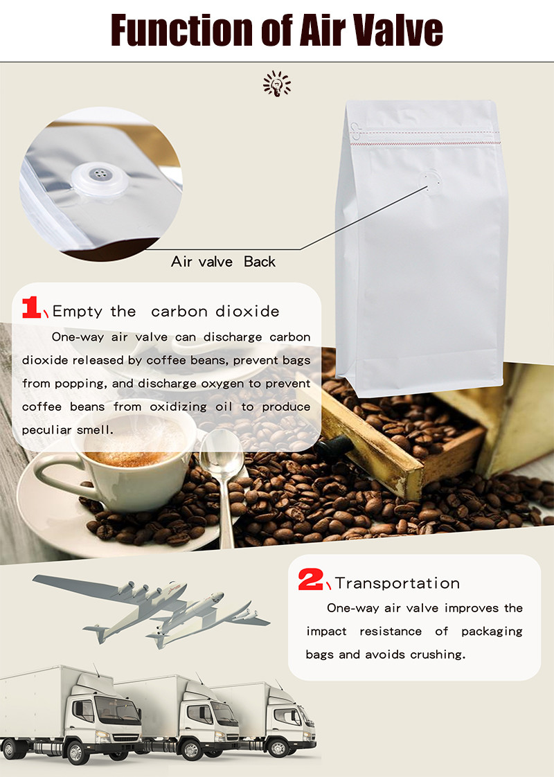250g Flat Bottom Front Zipper Kraft Paper Coffee Bag With Valve 100 Micron