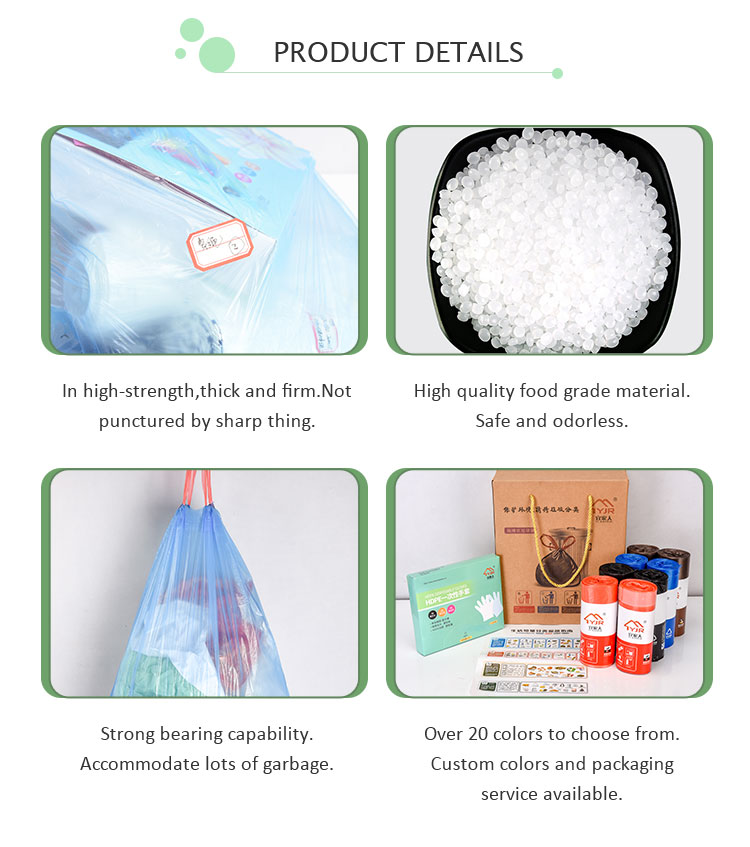 8-30L Household Garbage Bags 100-200 Count Closure Plastic Drawstring Rubbish Bags