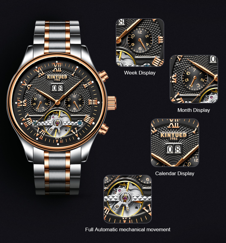 KINYUED In Stock Fancy Watch Tourbillon Power Reserve Watch Automatic Watch Luxury