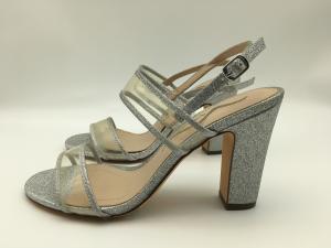 Quality Custom Ladies Soft Leather Sandals Silver Single Strap Heeled Sandals wholesale