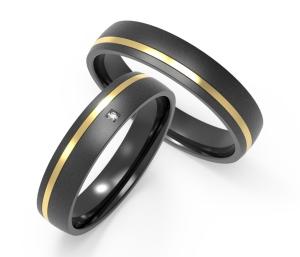 Quality Durable Couple Black Zirconium Ring Polished Gold Diamond Wedding Band wholesale