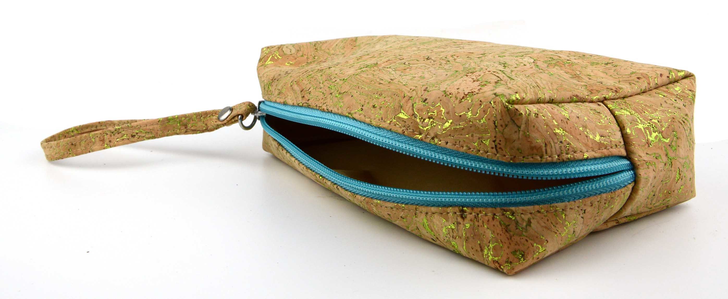 BSCI Gold Flecks Threads Cork Fabric Bags Make Up Cosmetic Bag Wearproof ODM