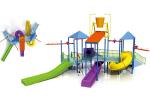 Kids Water Park Construction Water House Structures With Climb Net / Spray