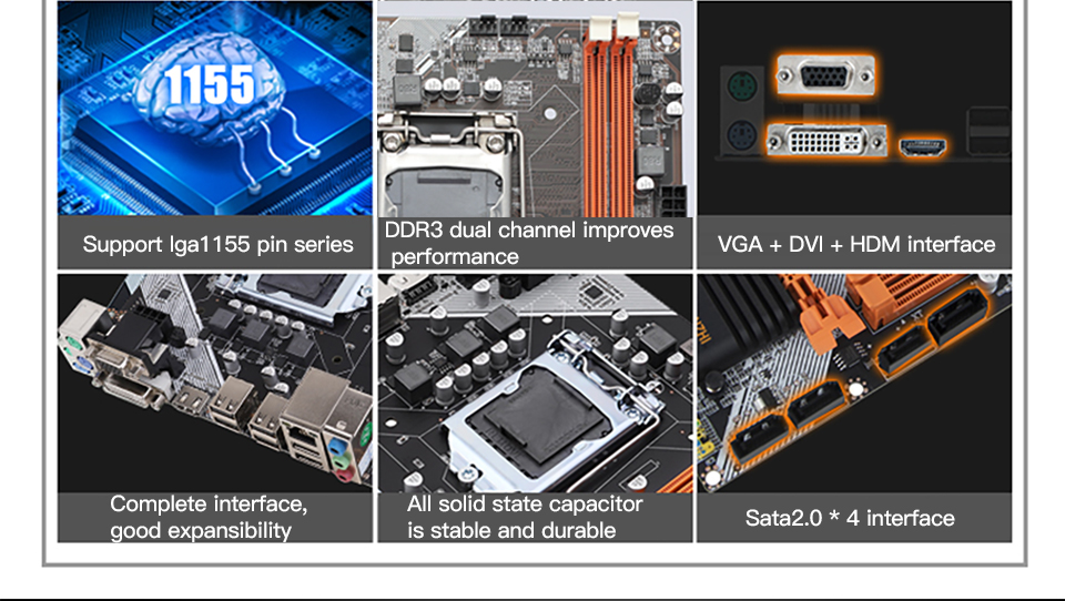 DDR3 X 2 Computer PC Motherboard B75 LGA 1155 Socket H61 210m X 168mm