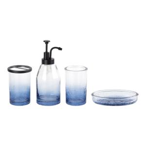 Quality 4pcs Glass Bathroom Accessories Set Ombre Blue Apothecary Head Crack Effect Round Shape wholesale
