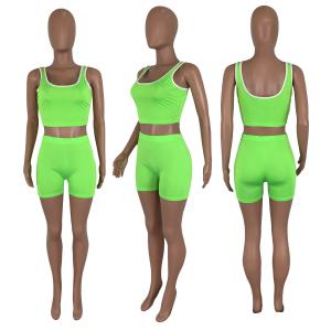 Quality Pure Color Spring &amp; Summer Sexy Sleeveless Vest Shorts Set 13 Colors wholesale
