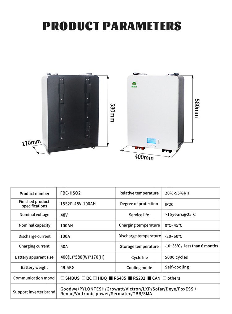 Off Grid Solar PV Battery 100ah Lithium Battery Pack 48V Lifepo4