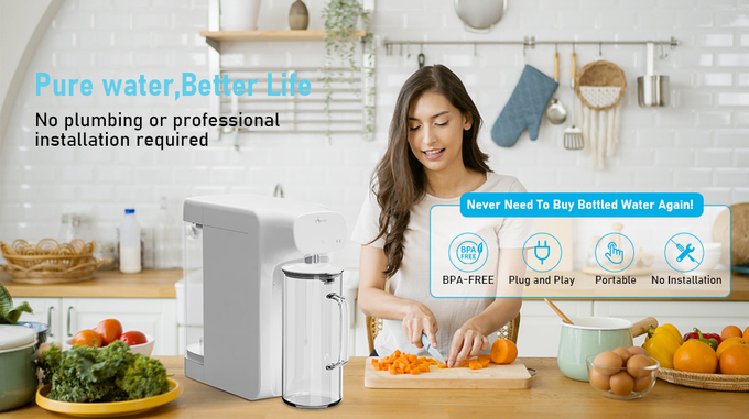 White Reverse Osmosis Countertop Ro Water Purifier With Removable Kettle