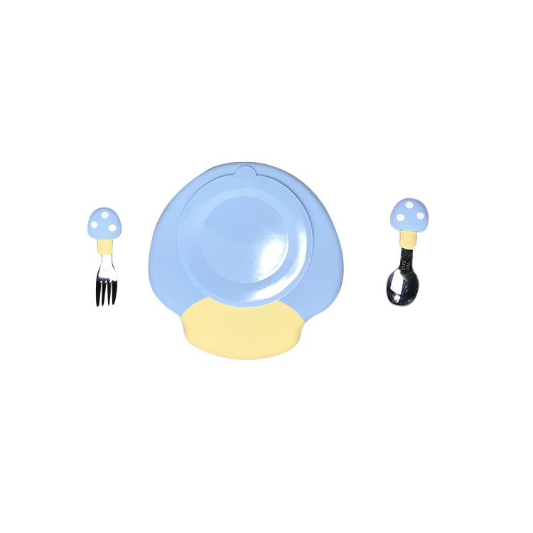 Safety Durable Silicone Baby Tray Feeding Plate With Spoon And Fork
