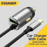 2 Port Car Chargers PD 20W Mini Power Supply Adapter With 1.5m Cable