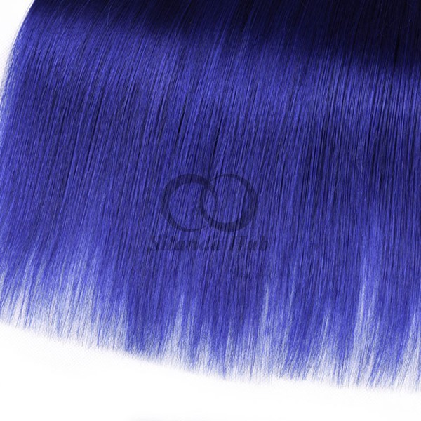Blue Straight Remy Human Hair Bundles Sew In Weave Bundles Brazilian Bundle Deals