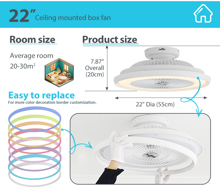 22" Blade Size CB Certificate Smart Remote WiFi Control Round Design LED Ceiling Fan