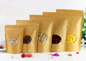 Quality Recyclable 4 Oz Kraft Paper Stand Up Chips Packaging Bags Transparent Window wholesale