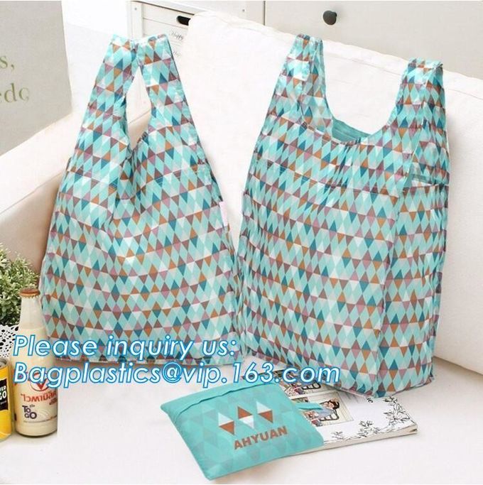 Recycled Foldable Nylon Polyester Tote Bag with logos polyester shopping bag Custom advertising handle non woven bag PAC