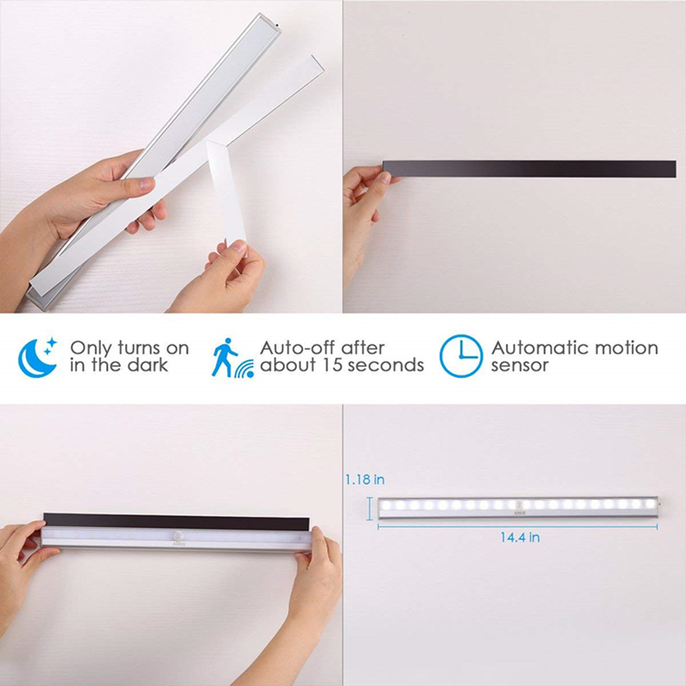 20 LED Under Cabinet Light Motion Sensor Rechargecable USB Night Light Closet Lamp Wardrobe Light for Indoor