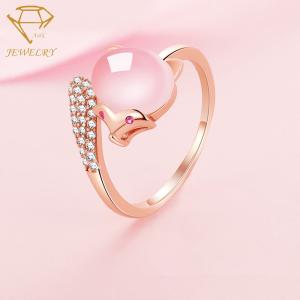 Quality Prehnite Stone Personalized Silver Ring Animal Fox Shape wholesale