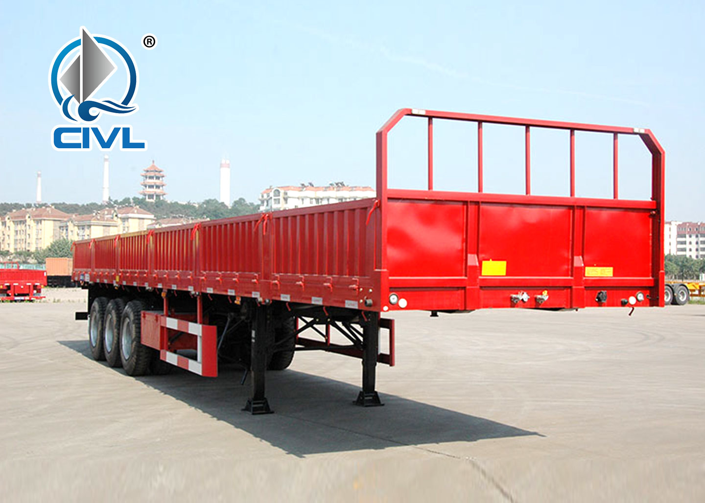 Three Axle Semi Trailer Blue Color Sidewall Semi Trailer Flatbed Trailer High Strength Steel