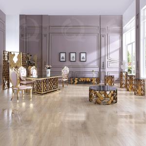 Quality Rectangular 200x100x75cm SS Dining Tables Elegant Gold With Glass Top wholesale