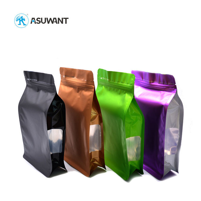VMPET 250G 500G Flat Bottom Mylar Bag Grain Coffee Front Clear ROHS