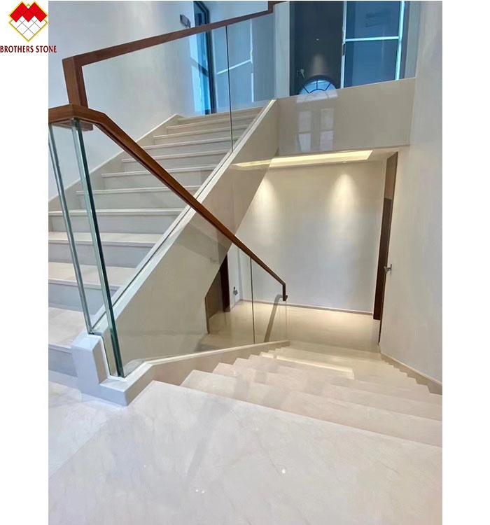 Indoor Cream Beige Marble Anti-Slip Curved Stairs Skirting Tiles for Modern Design