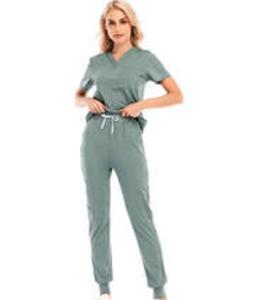 Quality Unisex Custom Logo Strech Solid Color Blue Medical Scrub Clothes wholesale