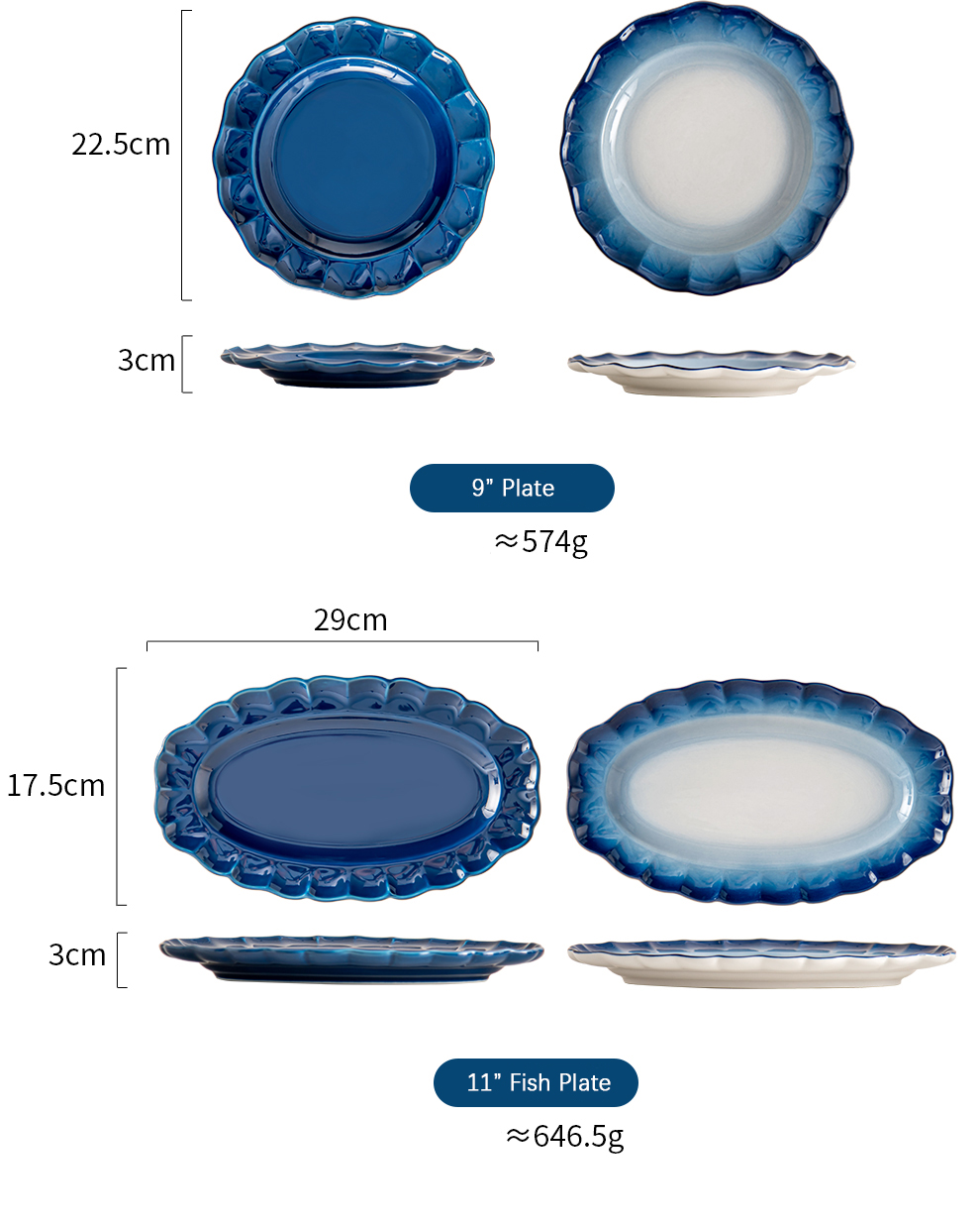 Gradient Blue And White Dinnerware Set Ceramic Floral Bone Tableware For Mother'S Day