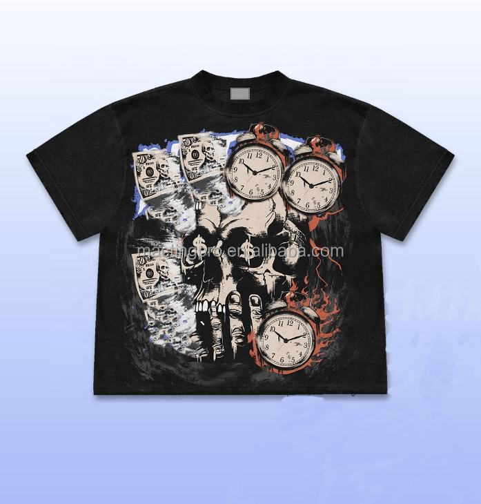 Washed Black T-Shirts Custom 250Gsm Cotton Heavy Weight Oversized Acid Washed Graphic Tees