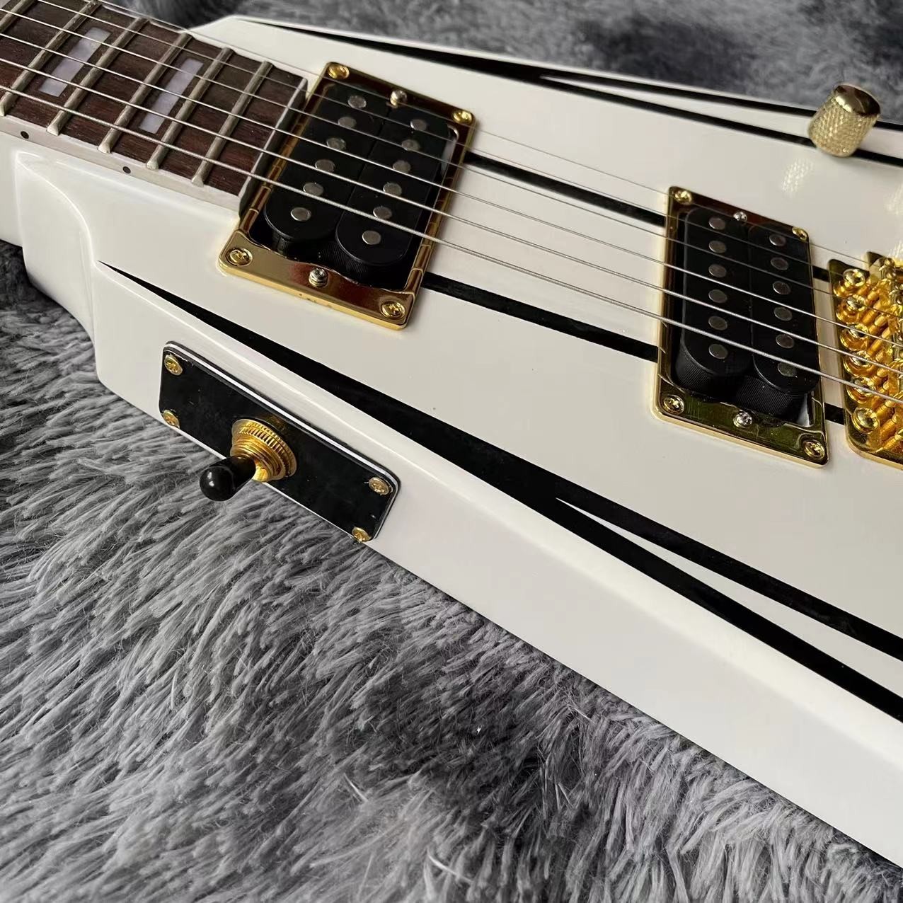 Custom Grand Jack electric guitar white color in black strips with gold hardware accept guitar OEM