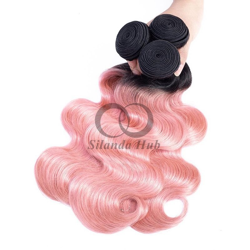 #T1B/Pink Body Wave Remy Human Hair Bundles Sew In Weave Bundles Brazilian Bundle Deals