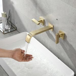 Quality Gold 8 In Widespread Wall Mount Centerset Bathroom Faucet 2 Handle wholesale