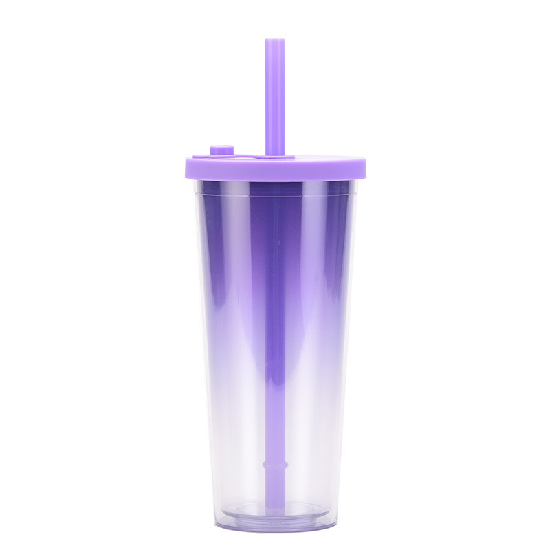 Clear Insulated Double Wall Plastic Tumblers 24oz With Lids And Straws