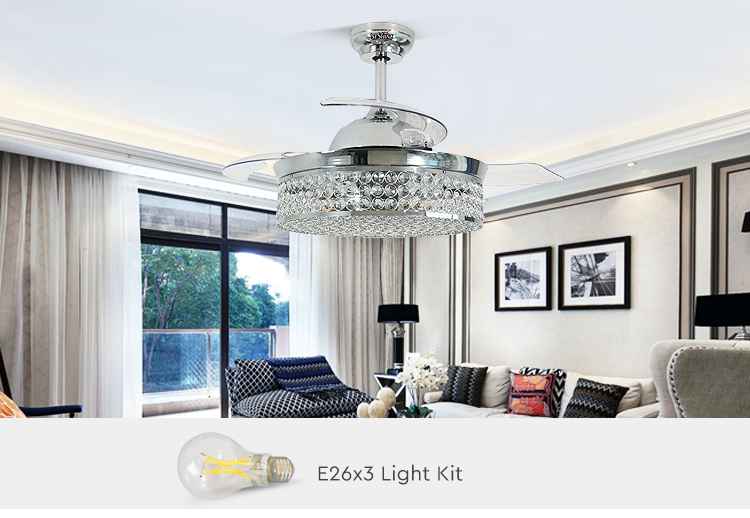 Home Hotel Office 42" Blade Size Ceiling Fan with Low Energy Crystal Light and AC Motor