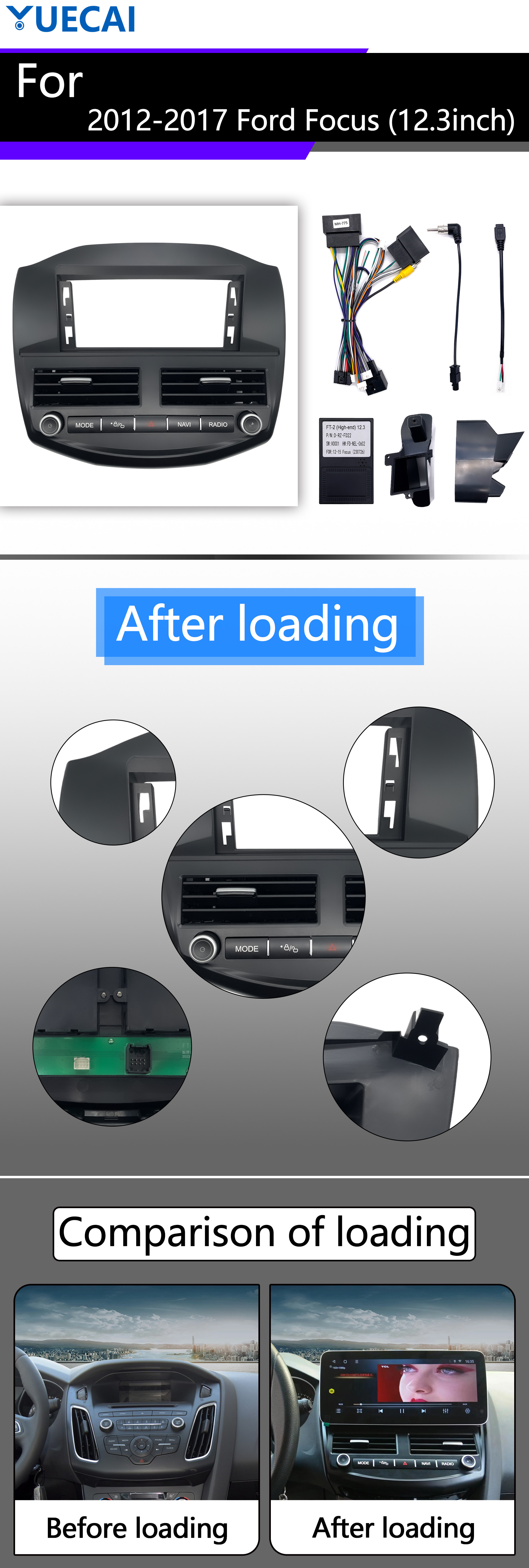 12.3 inch Auto Multimedia Player 2012-2017 Ford Focus With USB And SD Card Support