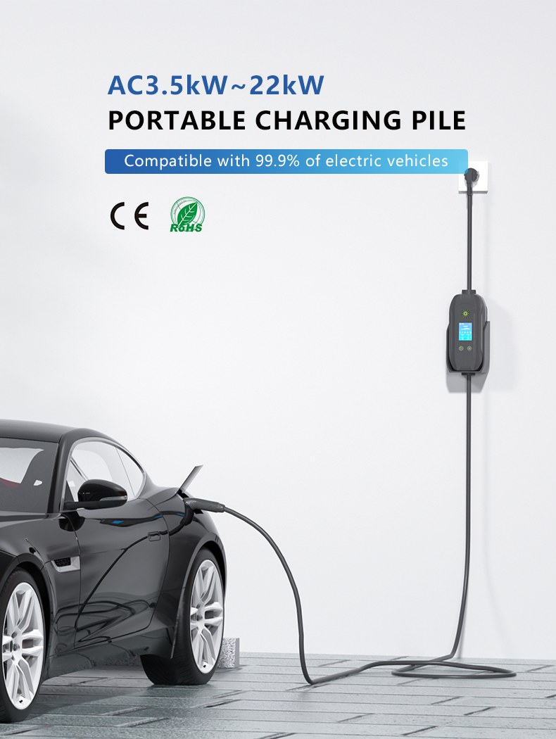 Wall Mounted Single Phase 3.5kw Portable EV Charger with Plug Charge and Insulation Detection