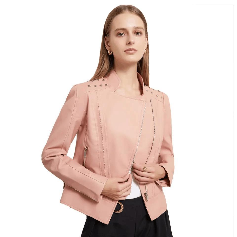 Women&prime;s Rivet Faux Leather PU Jacket, Studded Rivet Punk Biker Moto Fashion Jacket Coat with Long Sleeve