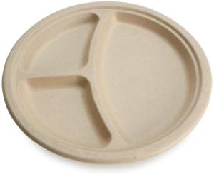 Quality Round Bagasse 3 Compartments Compostable Plate Disposable Sugarcane Plates wholesale