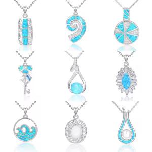 Quality Custom S925 Sterling Blue Opal Necklace Silver Pendant Jewellery wholesale