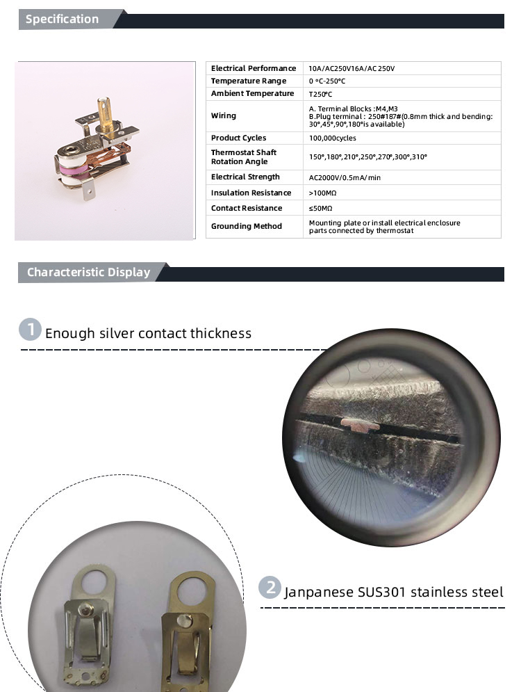 Electric Heater Adjustable Thermostat KST220 with Temperature Range of 50-250
