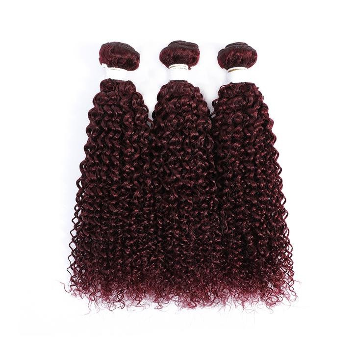 #99J Dark Wine Kinky Curly Remy Human Hair Bundles Sew In Weave Bundles Brazilian Bundle Deals