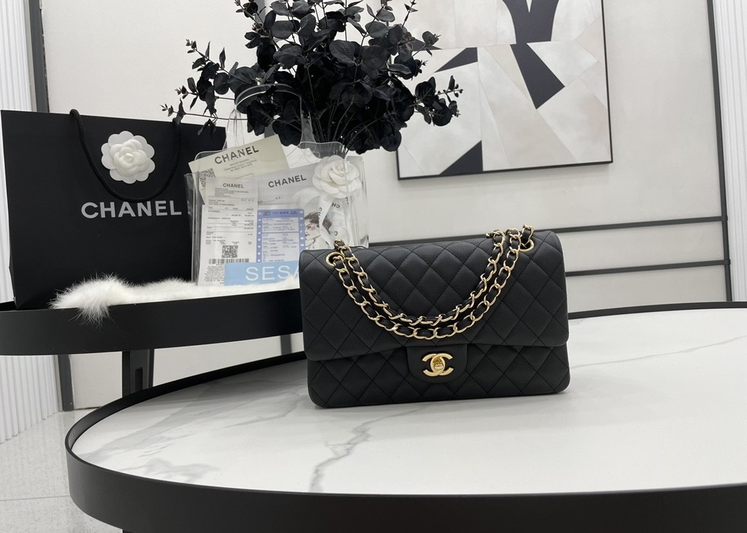 Ball Caviar Womens Chain Bag Calf Skin Inside Suede 25cm Length