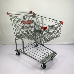 Quality 175L Big Basket Metal Wire Shopping Trolley With Bottom Frame TPR TPU Wheels wholesale