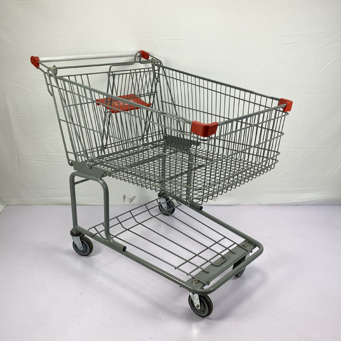 175L Big Basket Metal Wire Shopping Trolley With Bottom Frame TPR TPU Wheels