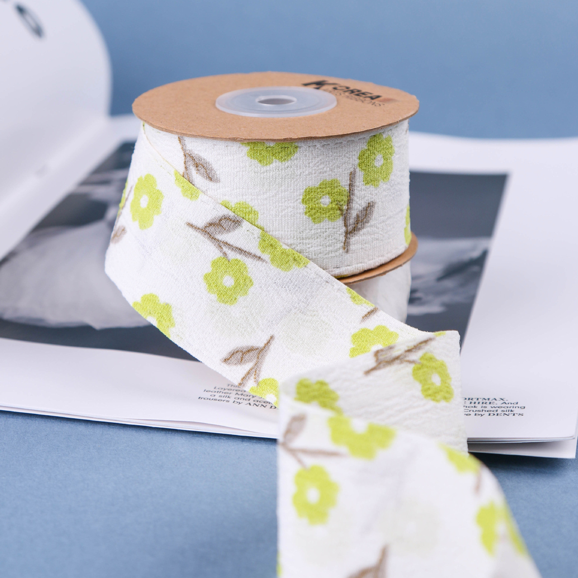 OEM Blossom Flower Art Printed Ribbon 40mm Custom Ribbon With Logo