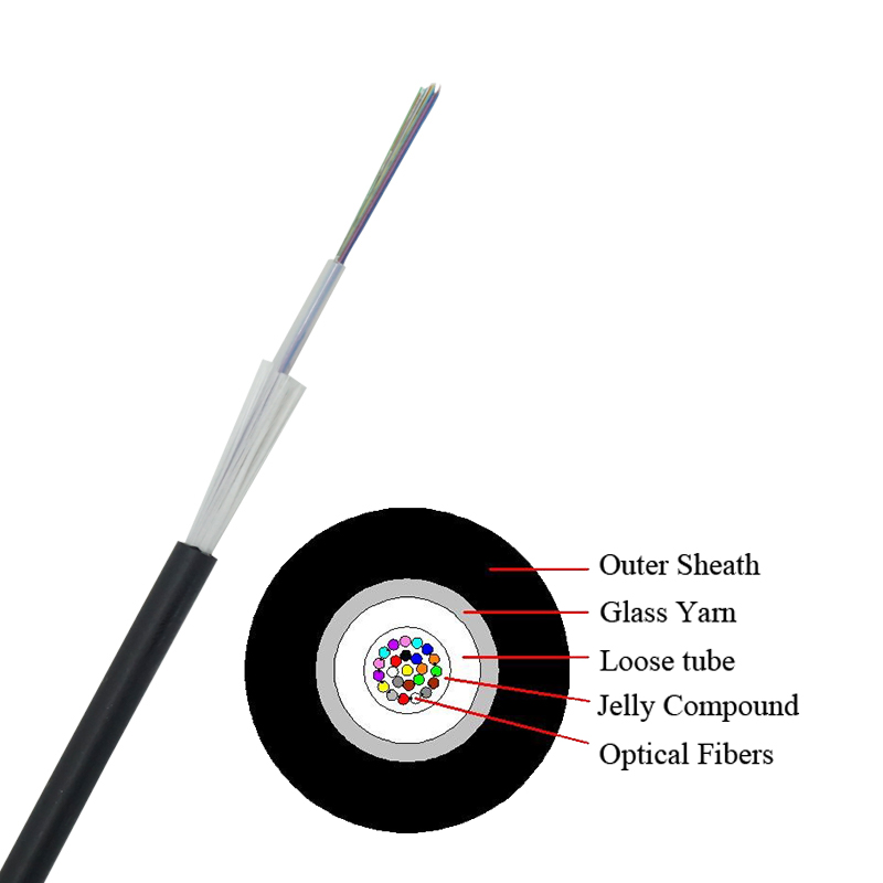 Small Volume Outdoor Fiber Optic 12 Core Cable With Glass Yarn ODM