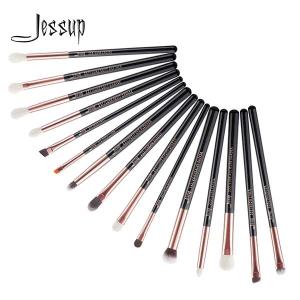 Quality Jessup 15pcs Black/Rose gold Wood Handle Eyeshadow Eyebrow Shader Makeup Brush Set T157 wholesale