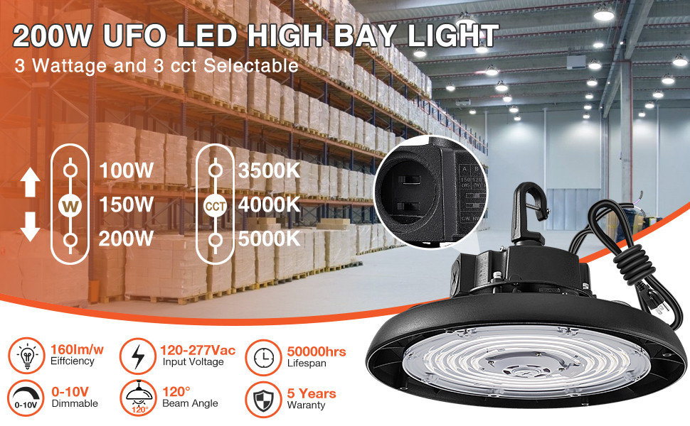 120W 150W 200W 240 Watt UFO High Bay Light Fixture 0-10V Dimming